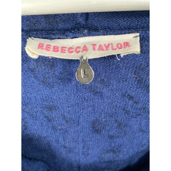 REBECCA TAYLOR Cowl Sweater Womens SZ L Wool Animal Leopard Cat Animal Knit Blue - Picture 3 of 7